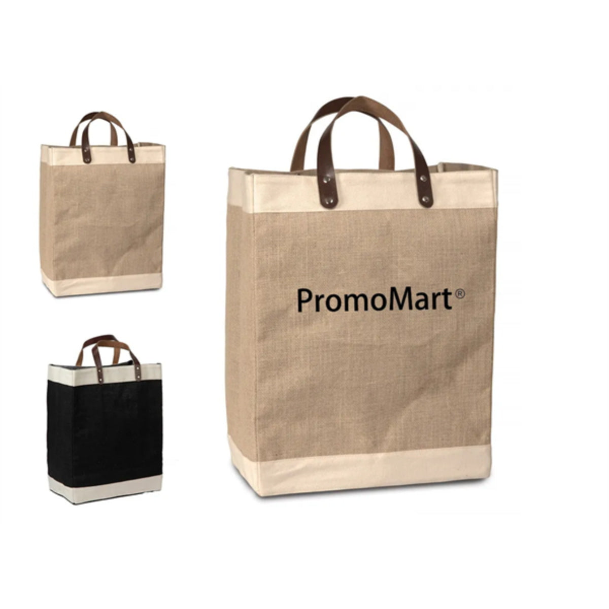 HUPSTL297 Jute Tote Bag With Leather Handle