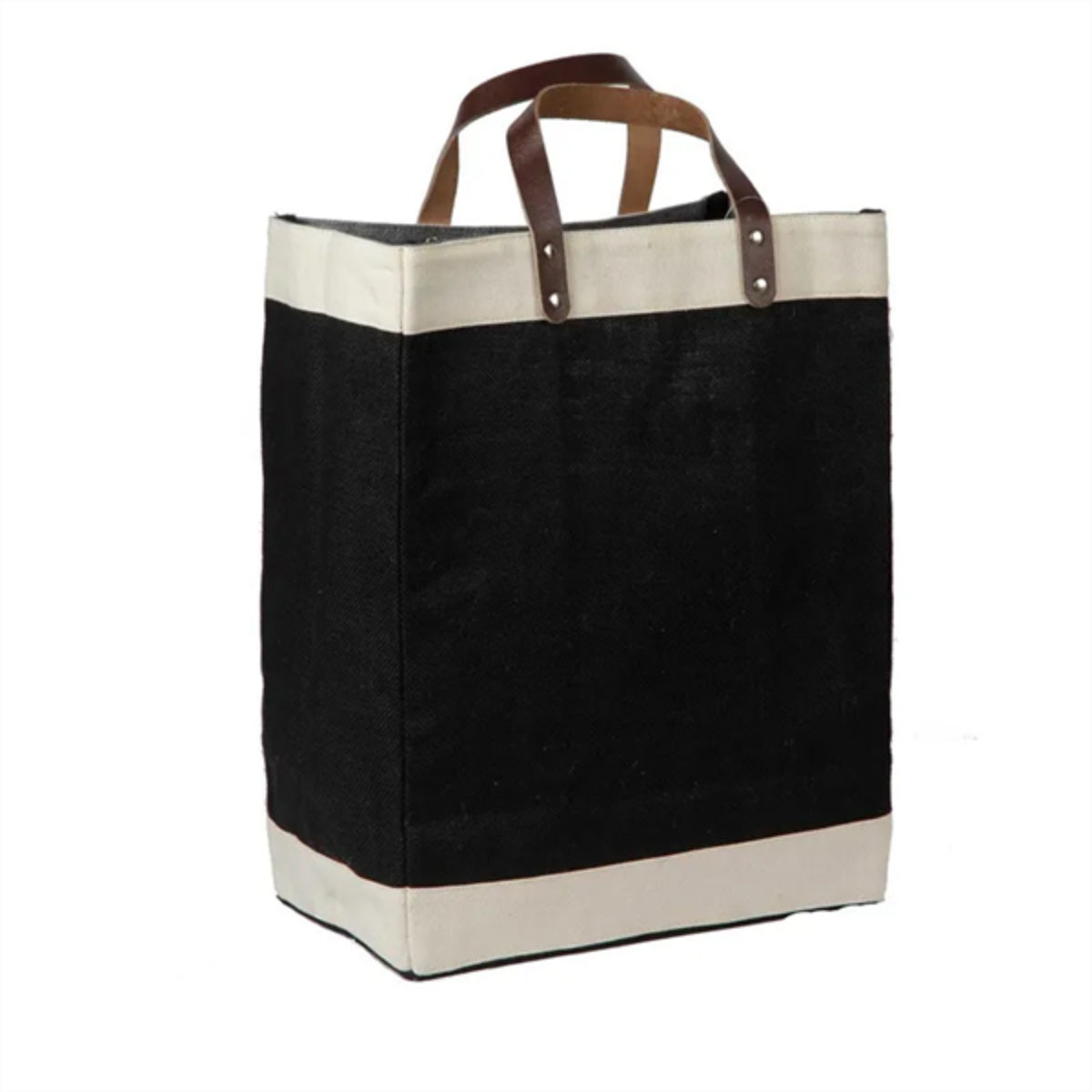 HUPSTL297 Jute Tote Bag With Leather Handle