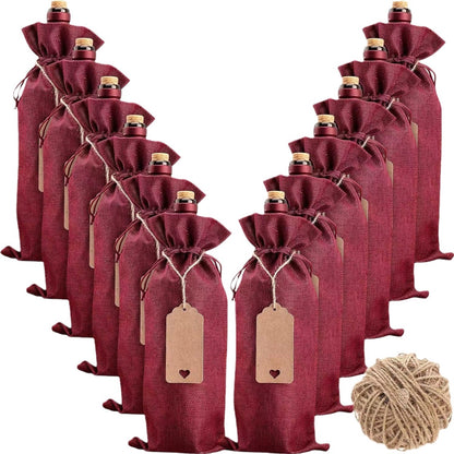 HUPSTL306 Linen Drawstring Wine Bag