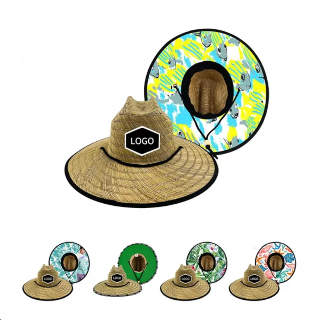 HUPSTL375 Lifeguard Straw Hat + Full Color Underbrim Imprint and Patch