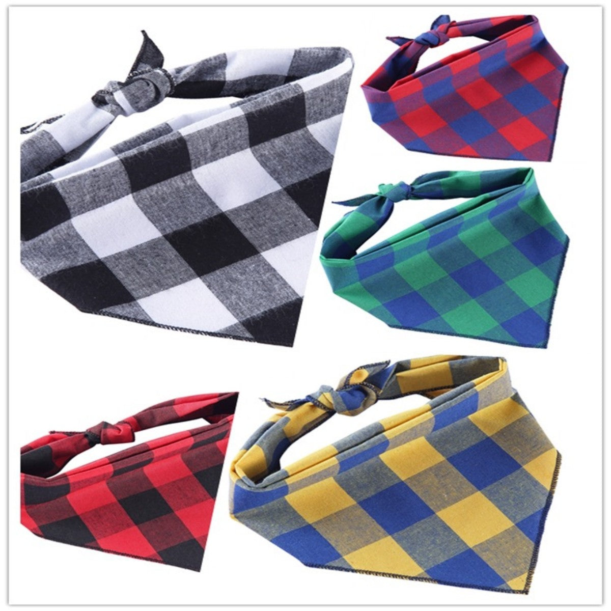 HUPSTL501 Pet Bib Plaid Triangle Towel Saliva