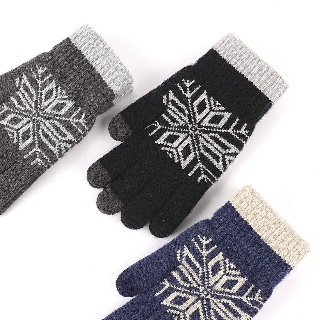 HUPSTL538Snow Pattern Warm Knit Non-Slip Touch Screen Gloves