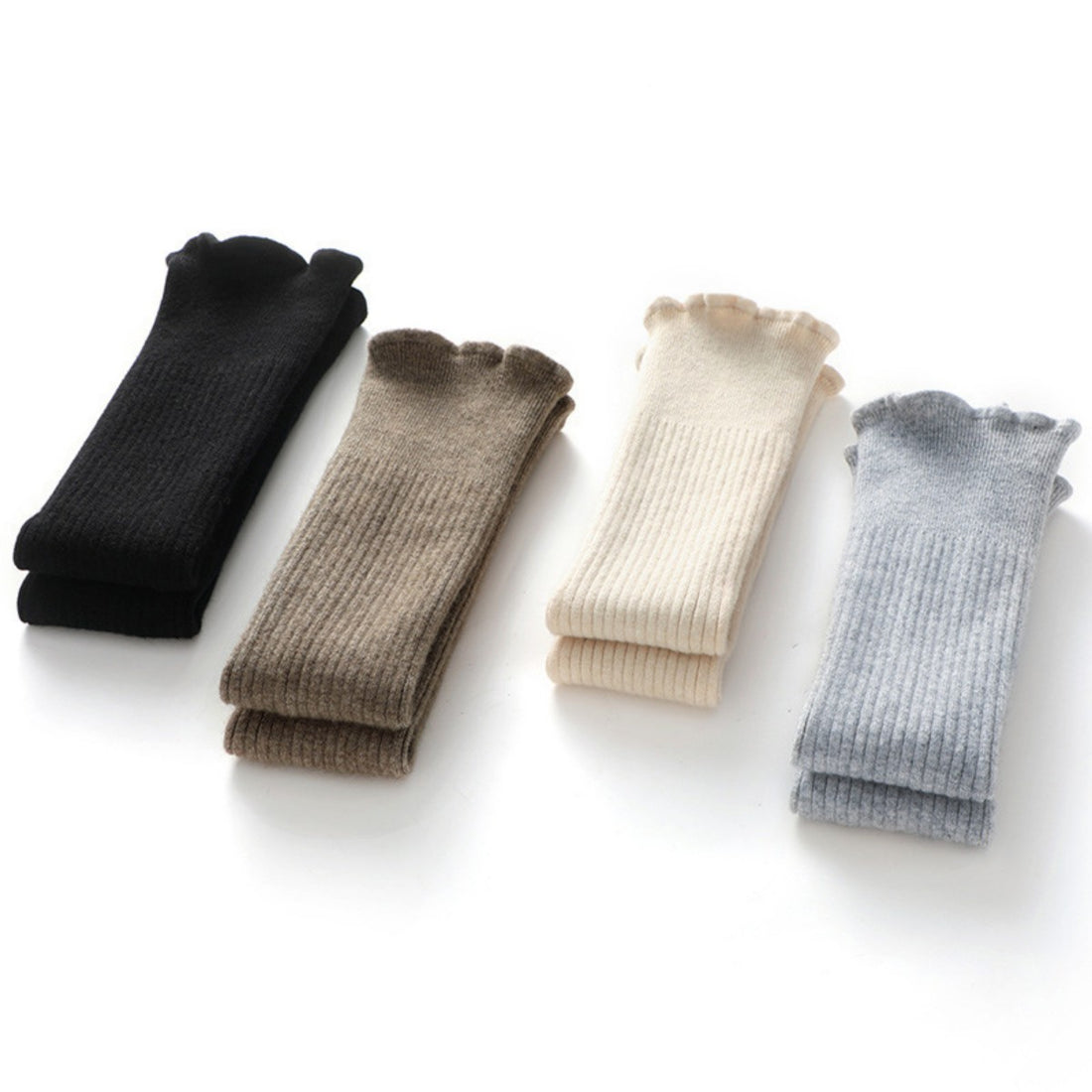 HUPSTL540 Long Half-Finger Gloves Knitted Cotton Ruffles