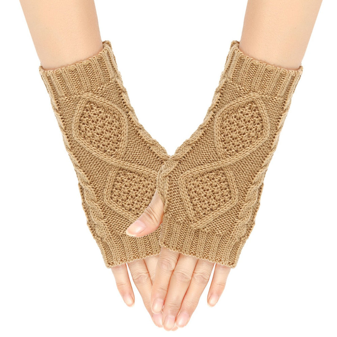 HUPSTL542Knitted Diamond Cut Half-Finger Gloves