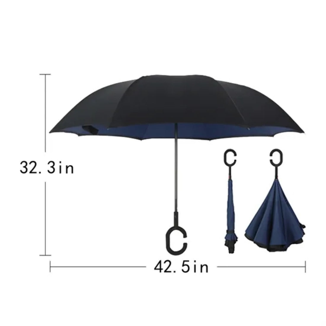 HUPSTL551 Custom Standing C-Shaped Double Long Handle Reverse Umbrella