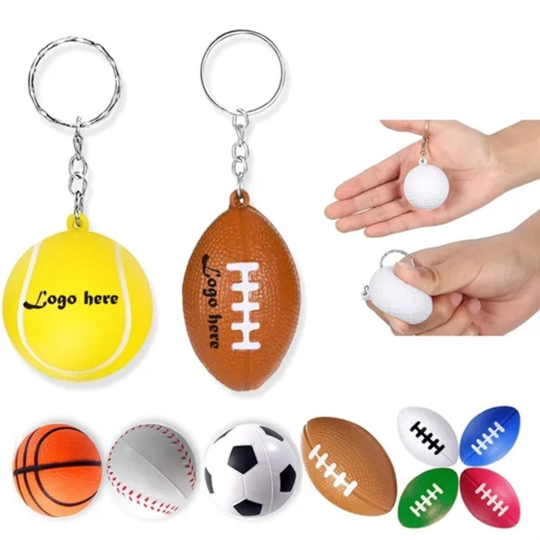 HUPSTL6022in1 Soft Sports Stress Ball Keychain