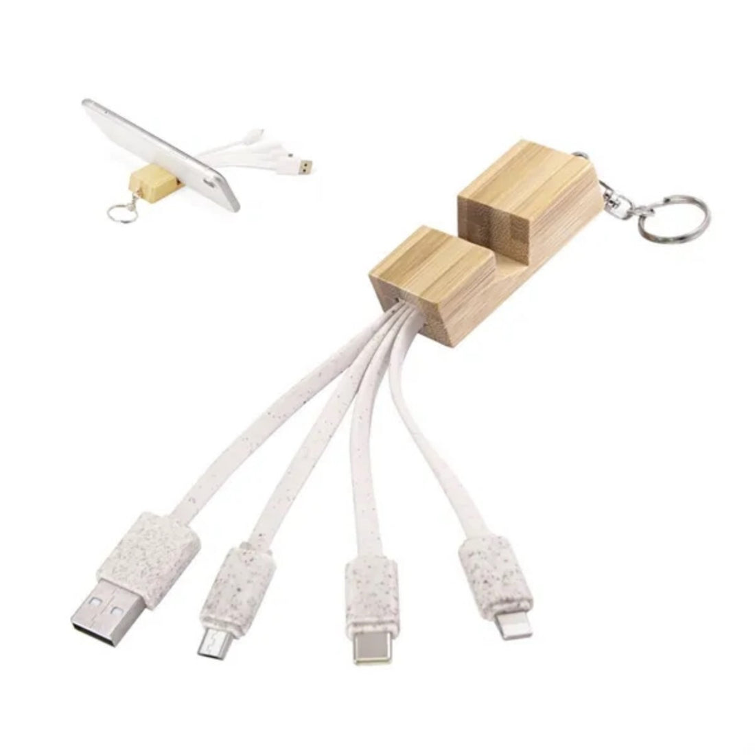 HUPSTL6373 In 1 Bamboo Phone Stand Charging Cable Keychain