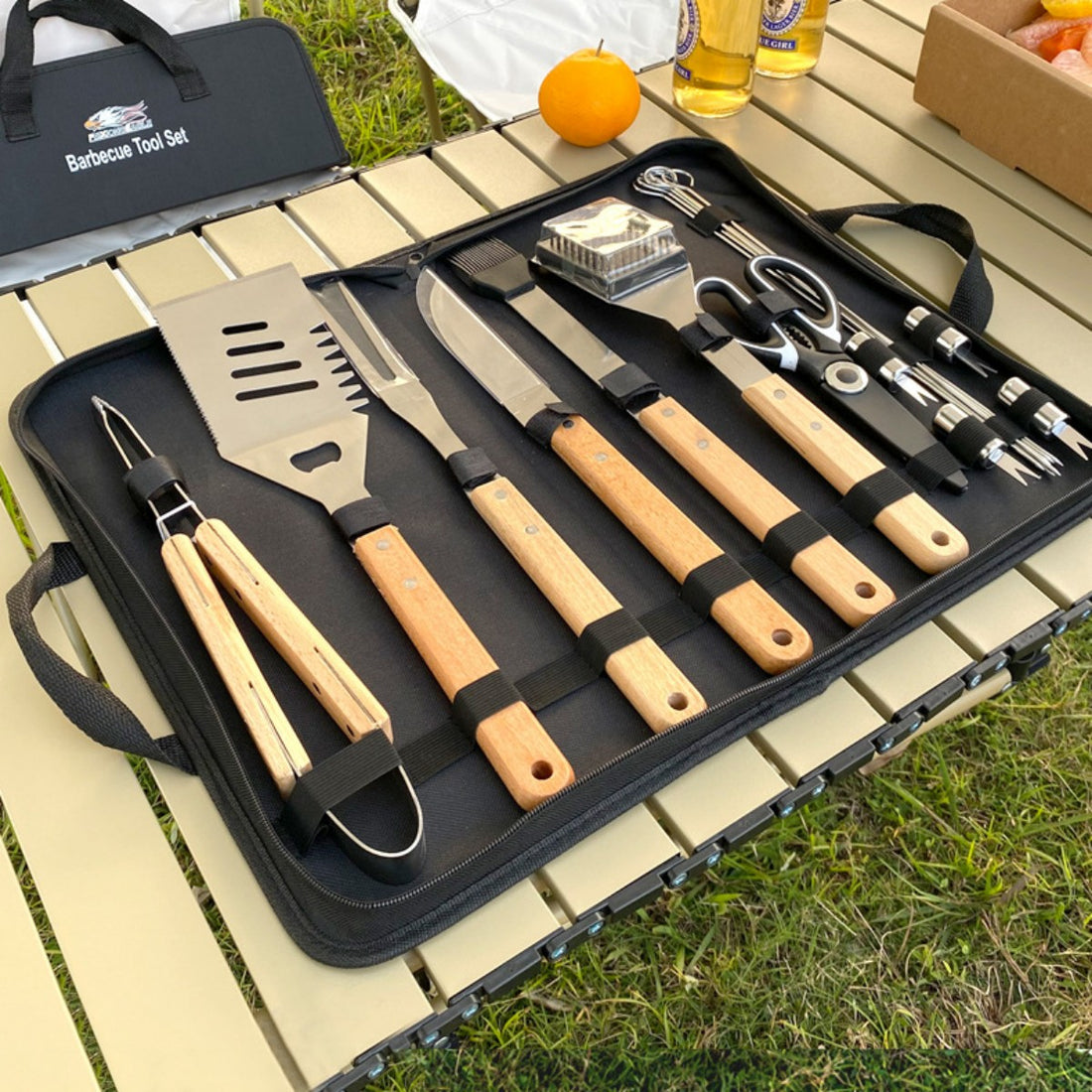 HUPSTL720 8 Piece Accessories Set BBQ Portable Grill with Knife