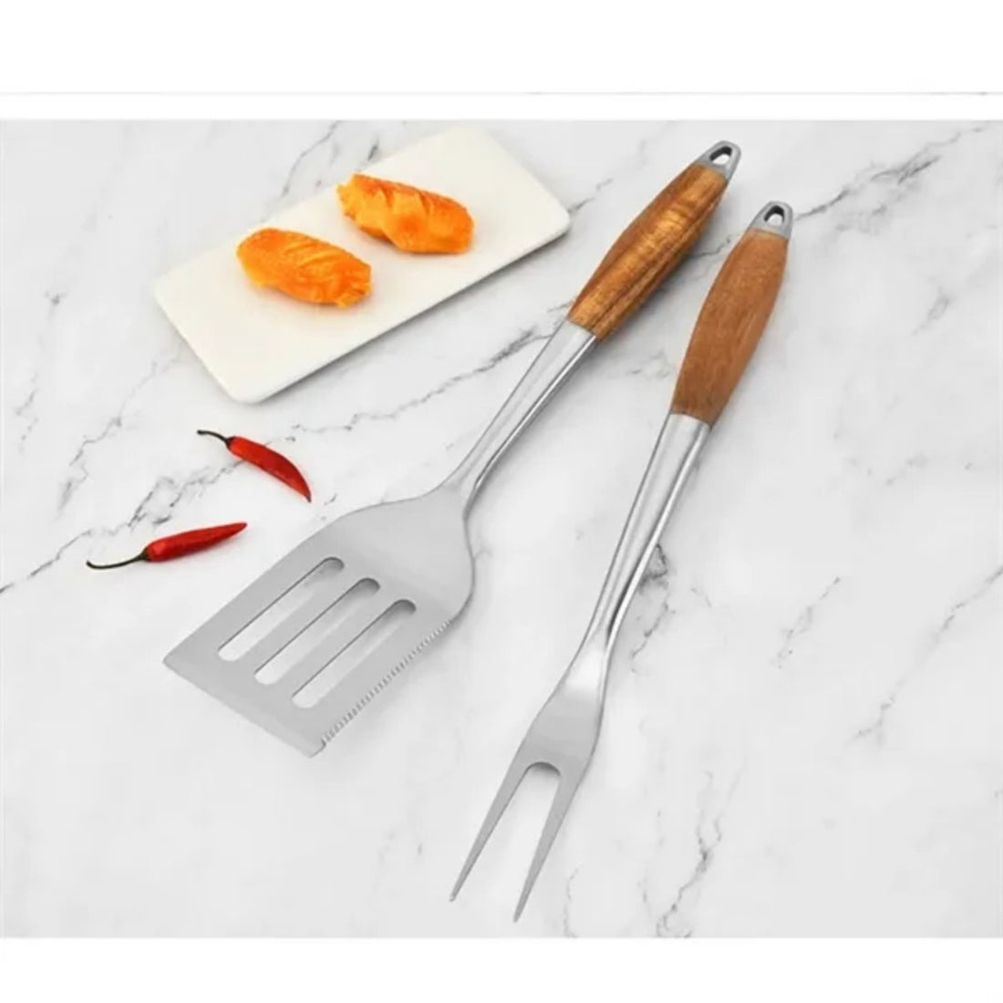 HUPSTL728 3-Piece BBQ Grilling Tool Set Stainless Steel Tongs Spatula
