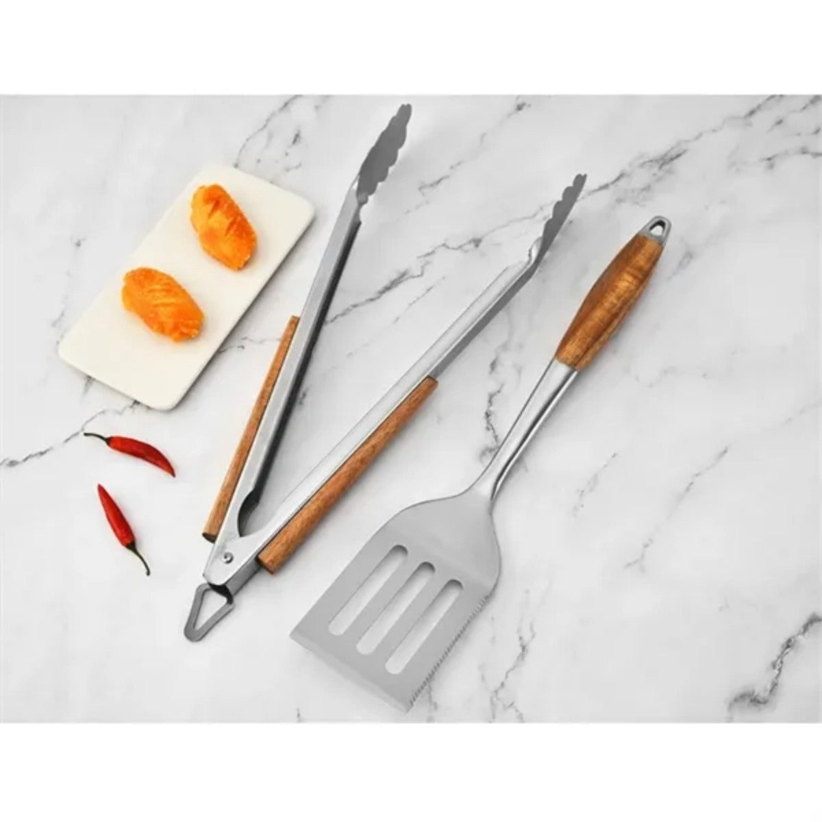 HUPSTL729 3-Piece BBQ Grilling Tool Set Stainless Steel Tongs Spatula