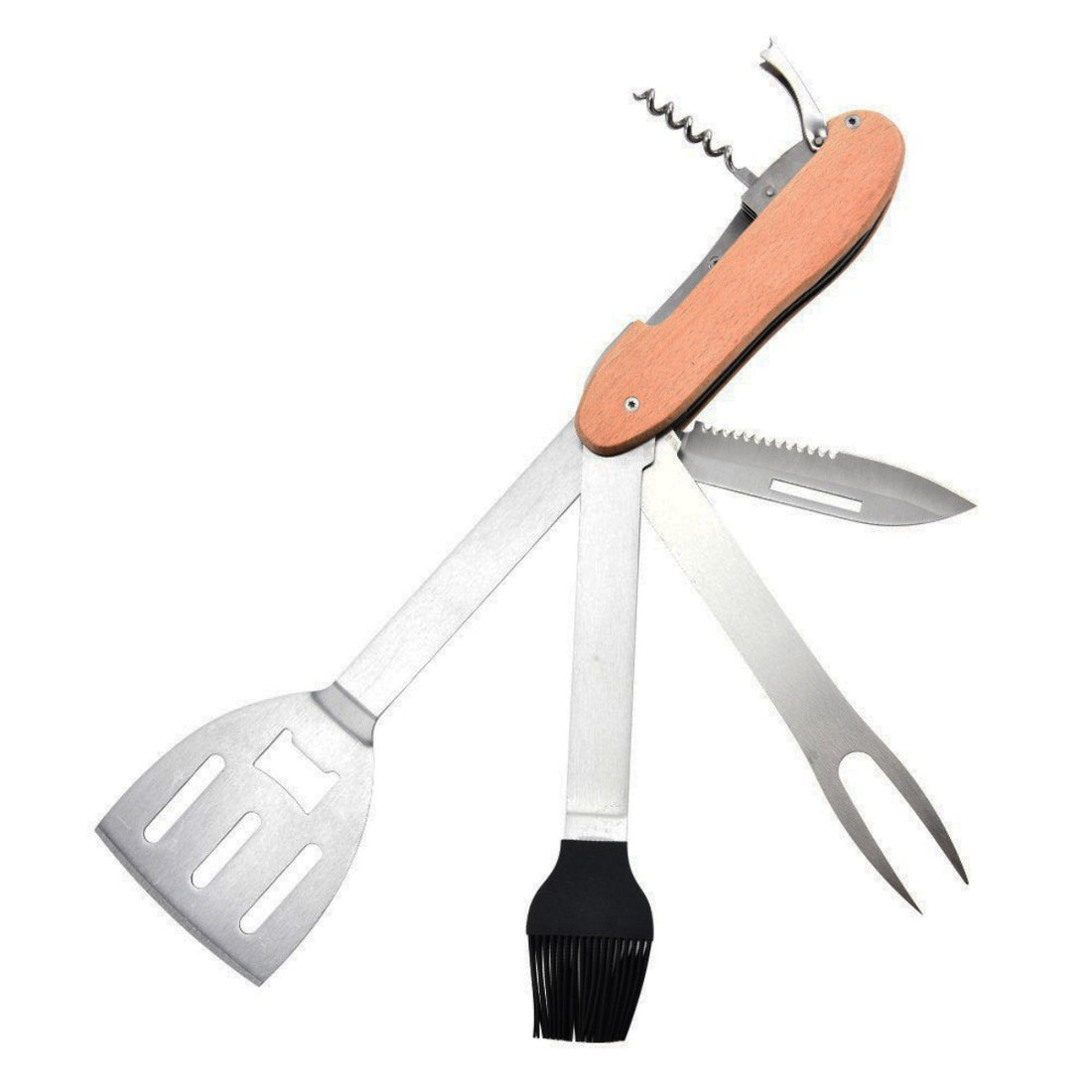 HUPSTL744 5 Piece BBQ Multi-Tool Spatula Fork Brush
