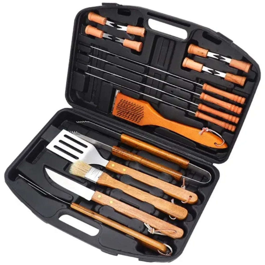 HUPSTL759 Wood Stainless Steel BBQ Tool Set 19 Pieces