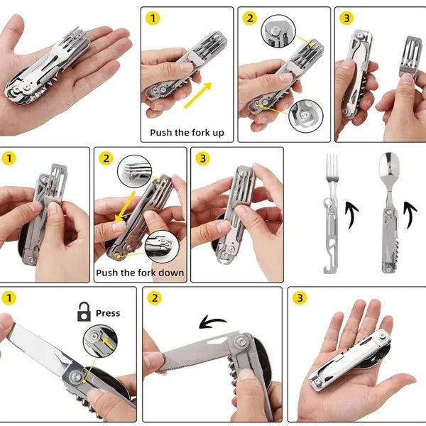 HUPSTL781 5 in 1 Camping Utensils Folding Cutlery w/Pouch