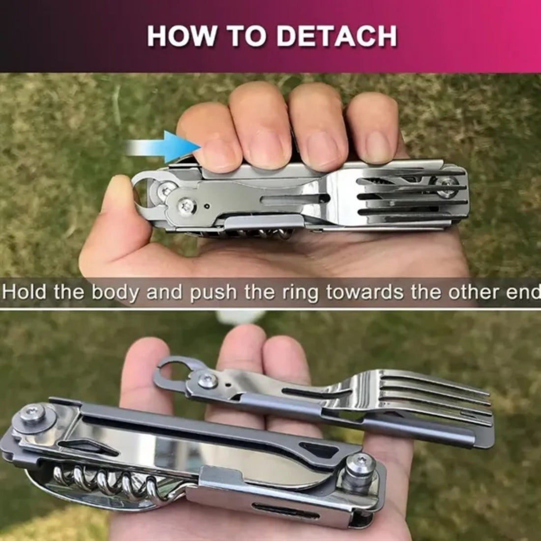 HUPSTL790 Portable 5-in-1 Detachable Camping Utensils Flatware Set