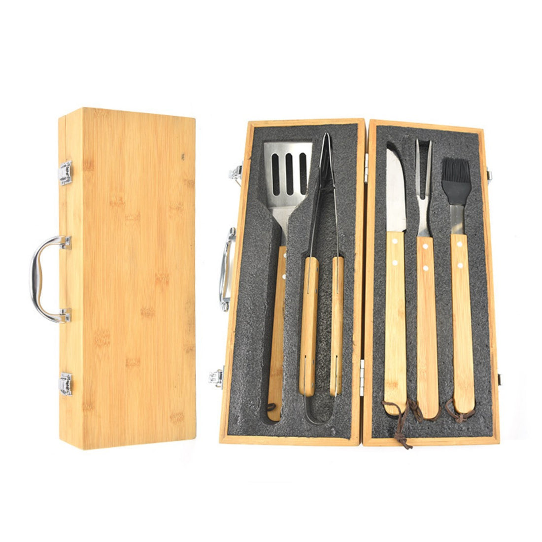HUPSTL804 Bamboo BBQ Set with Case
