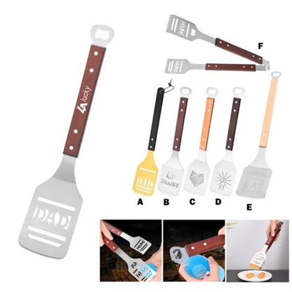 HUPSTL816 2-in-1 Steak Frying Spatula BBQ Grill Tongs &amp; Bottle Opener