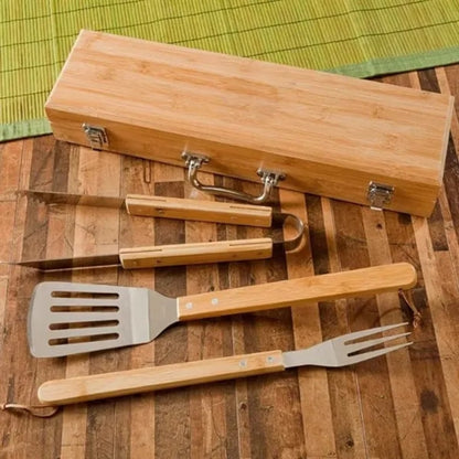 HUPSTL821 Bamboo BBQ Set with Case