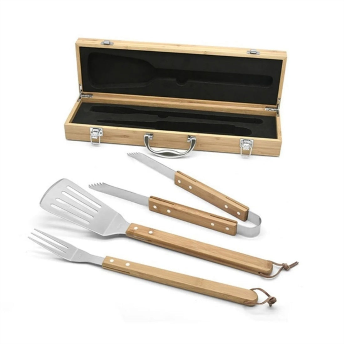 HUPSTL832 Packs Stainless Steel Bbq Grill Tool Set With Bamboo Box