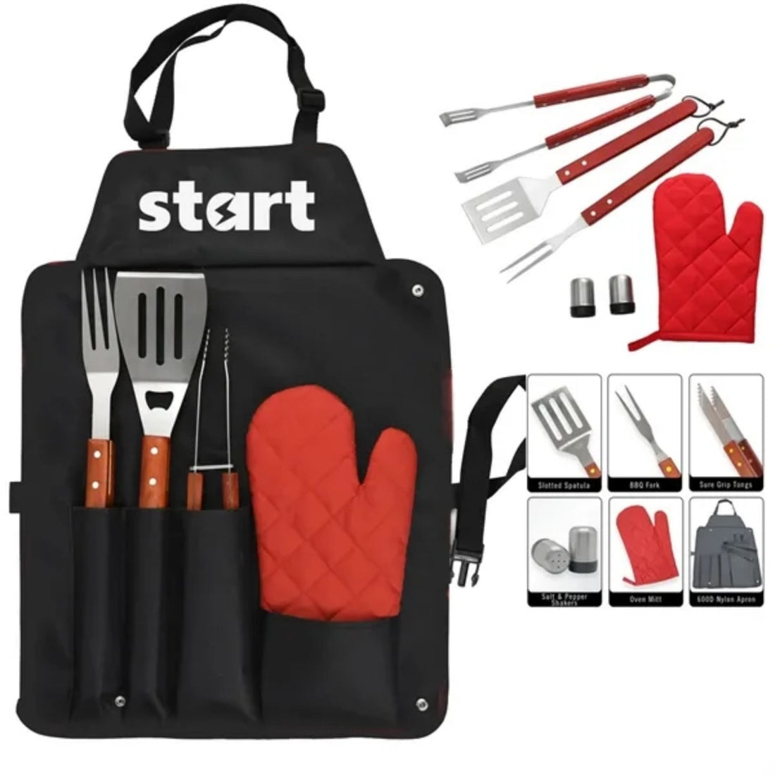 HUPSTL856 7-Piece BBQ Apron &amp; Tool Set