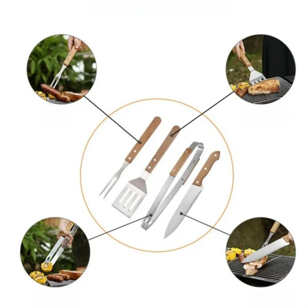HUPSTL861 BBQ Stainless Steel Tools Set 4pcs