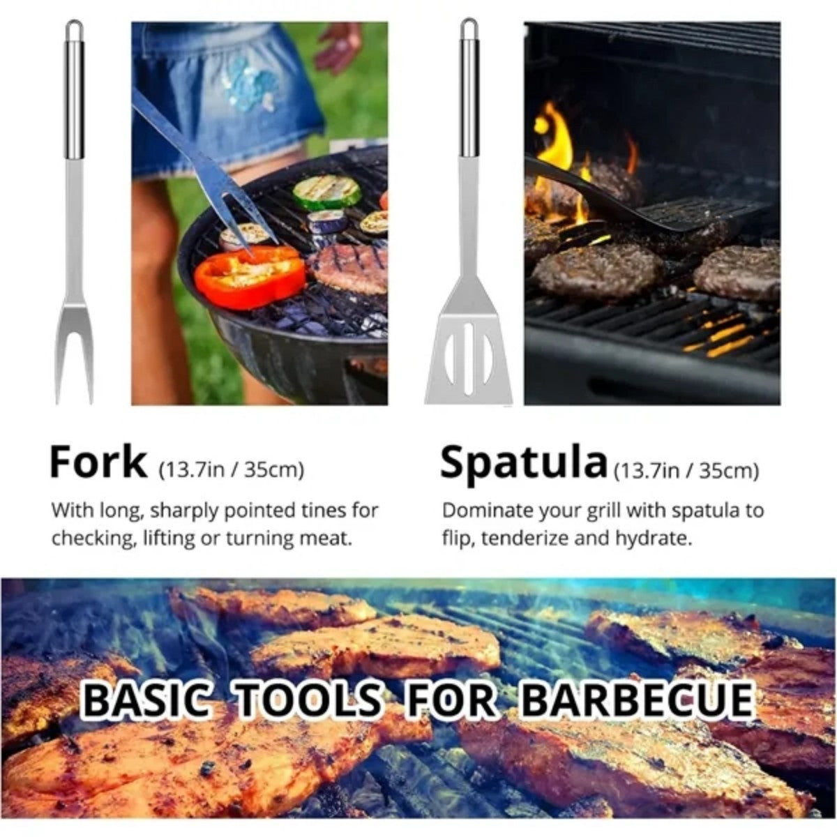 HUPSTL862 BBQ Utensil Set Stainless Steel Professional Barbecue