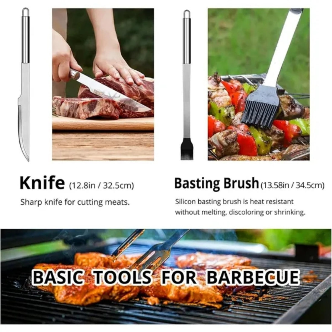 HUPSTL862 BBQ Utensil Set Stainless Steel Professional Barbecue