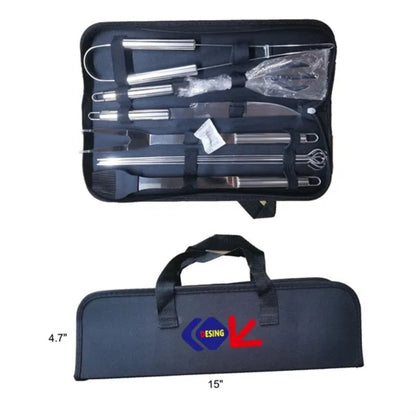 HUPSTL867 9 Piece Outdoor Stainless Steel BBQ Tool Set