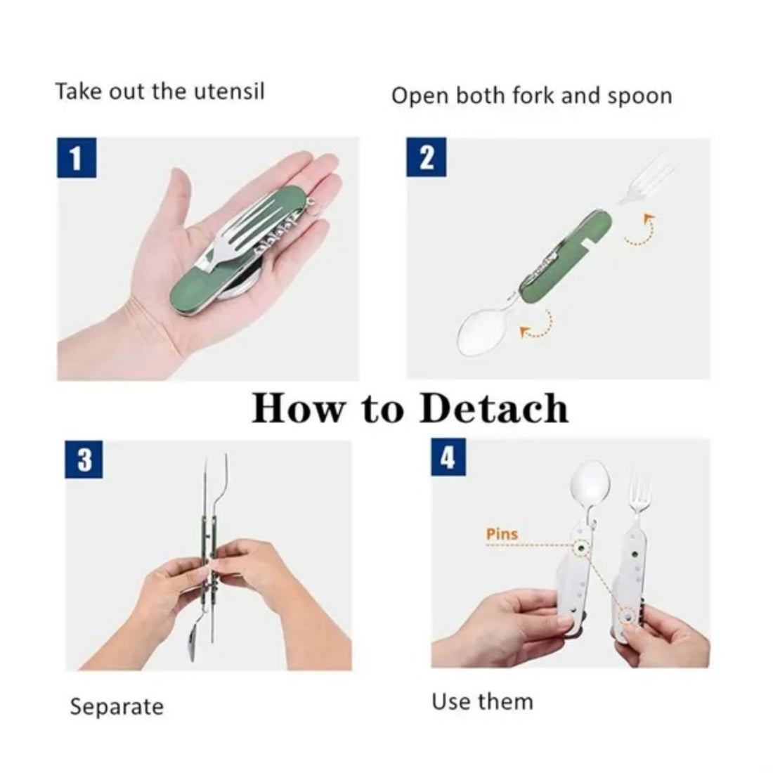 HUPSTL875 Stainless Steel Foldable Multifunctional Outdoor Utensil