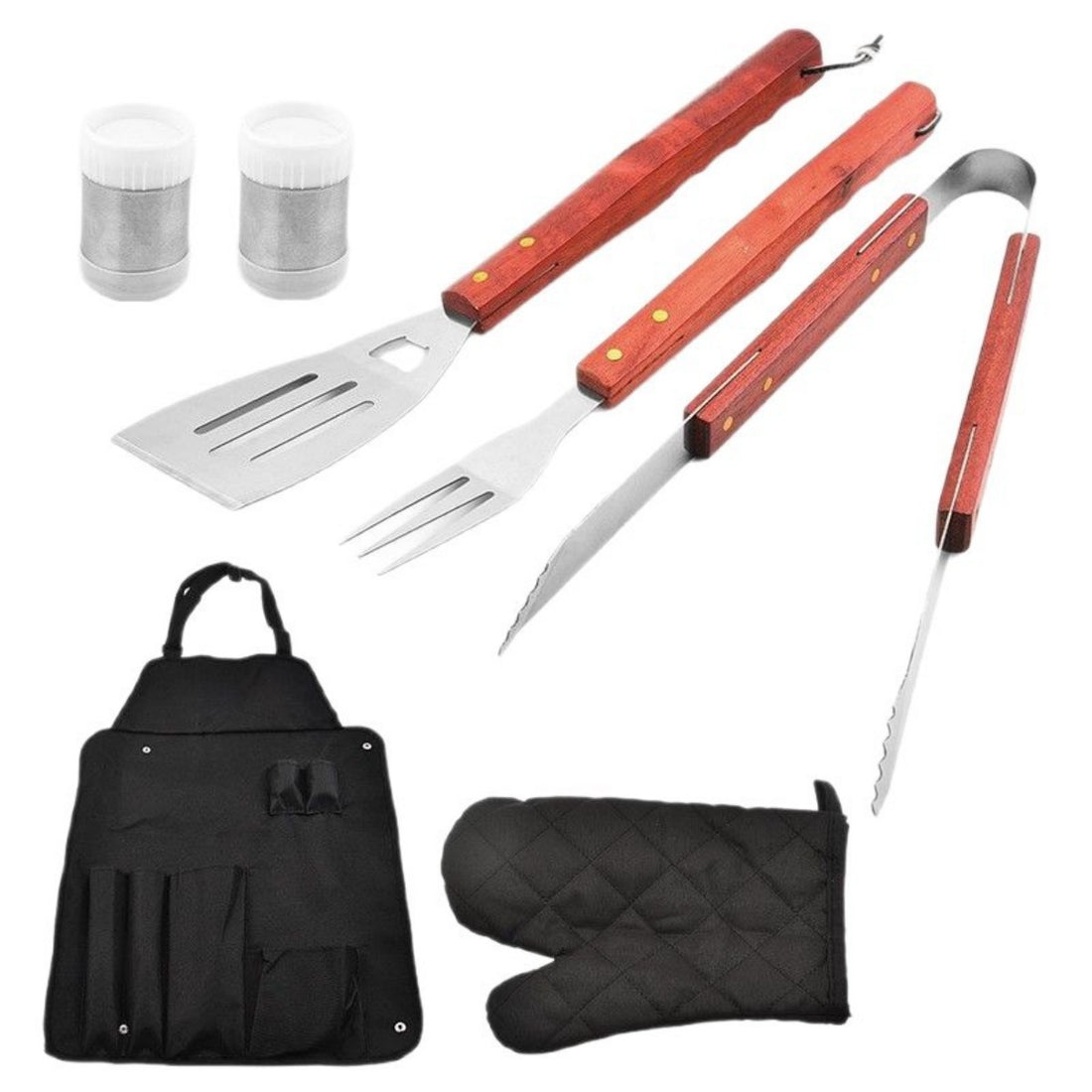 HUPSTL883 7 Piece BBQ Tools Set with Roll Up Apron