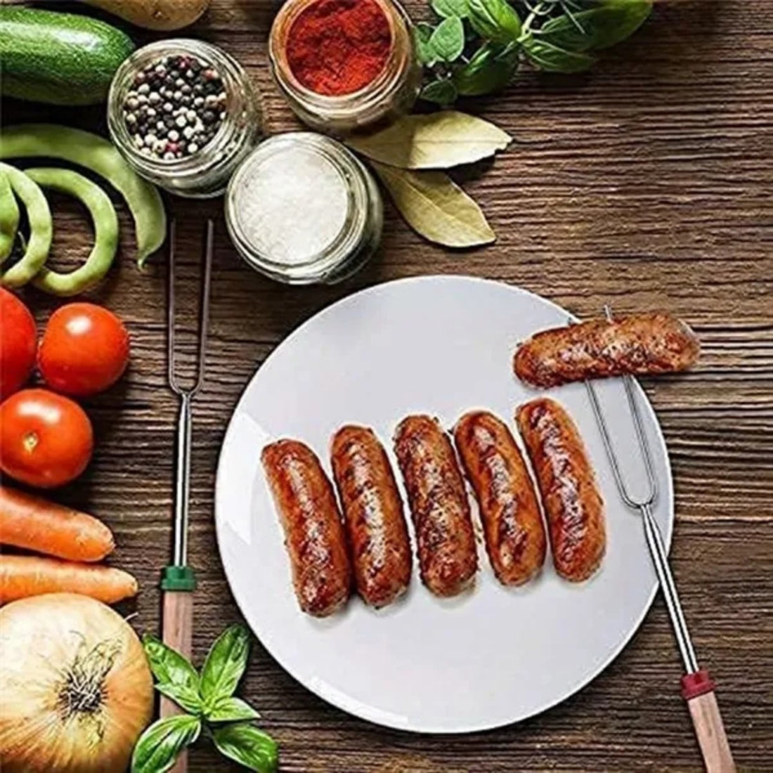 HUPSTL892 Outdoor stainless steel telescopic U-shaped barbecue fork