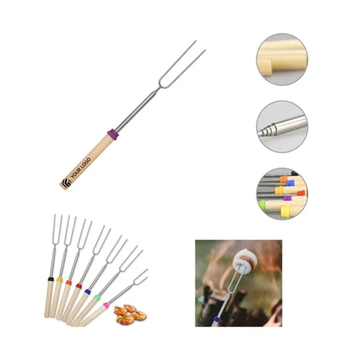HUPSTL892 Outdoor stainless steel telescopic U-shaped barbecue fork