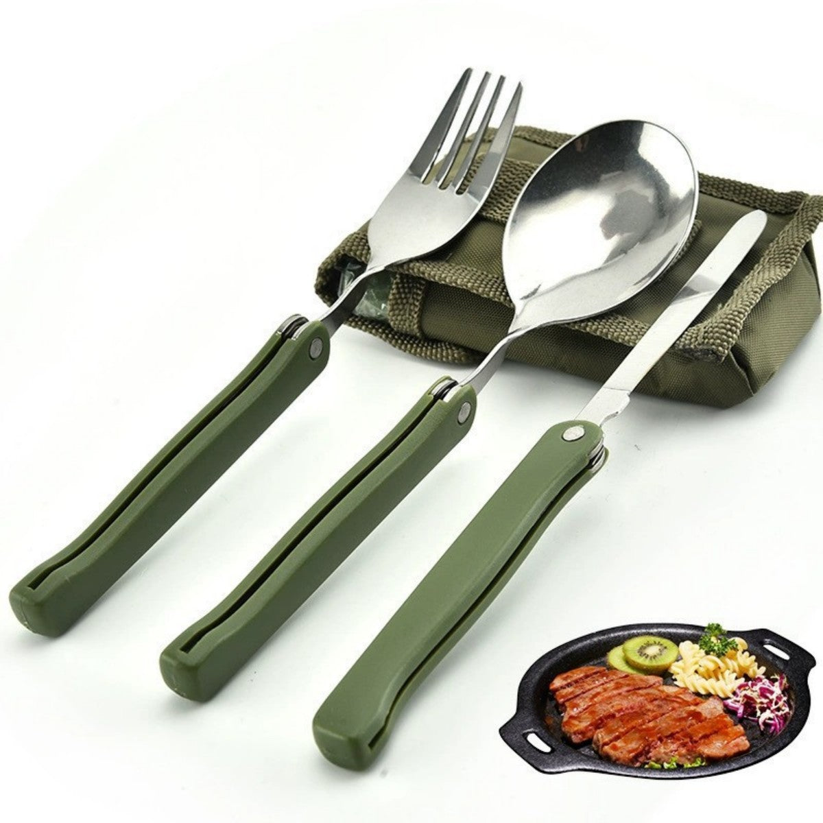 HUPSTL914 Portable Folding Camping Tool Set With Folk, Spoon, Knife
