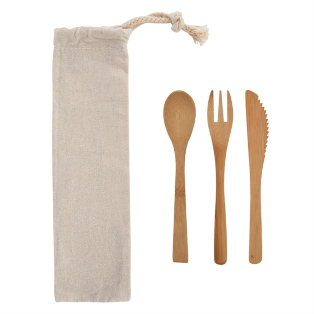 HUPSTL929 3 Piece Bamboo Utensil Set In Travel Pouch