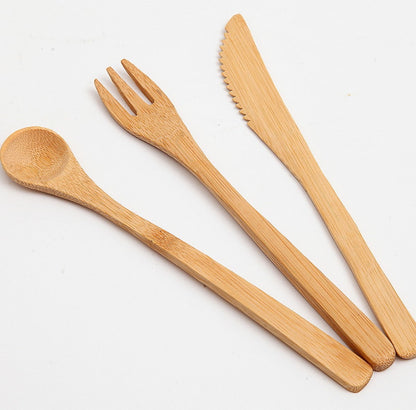 HUPSTL929 3 Piece Bamboo Utensil Set In Travel Pouch