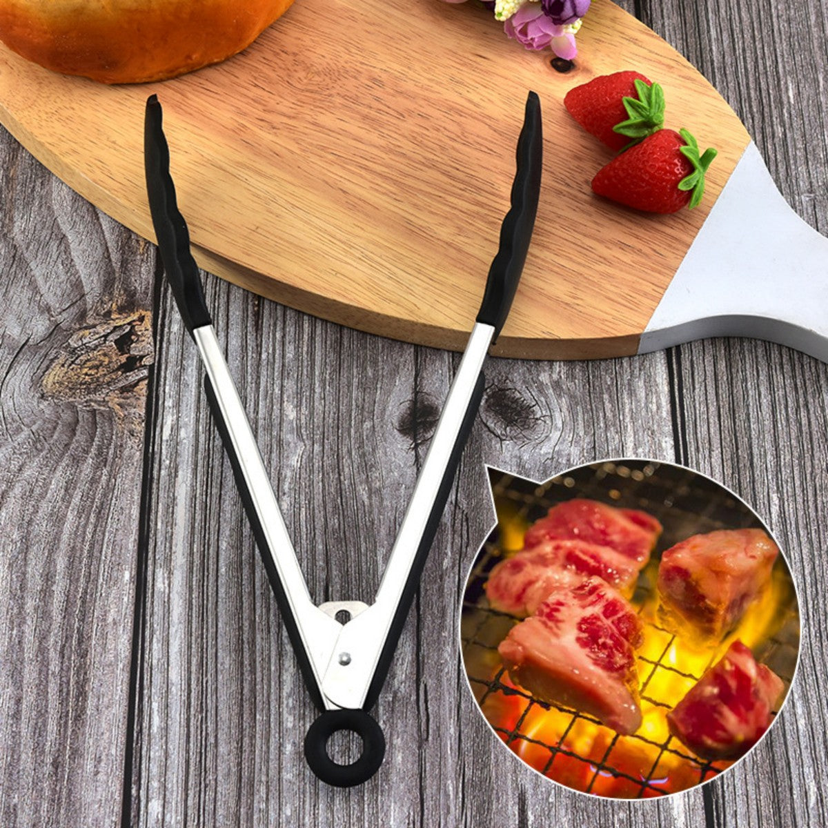 HUPSTL938 Stainless &amp; Silicone Tongs