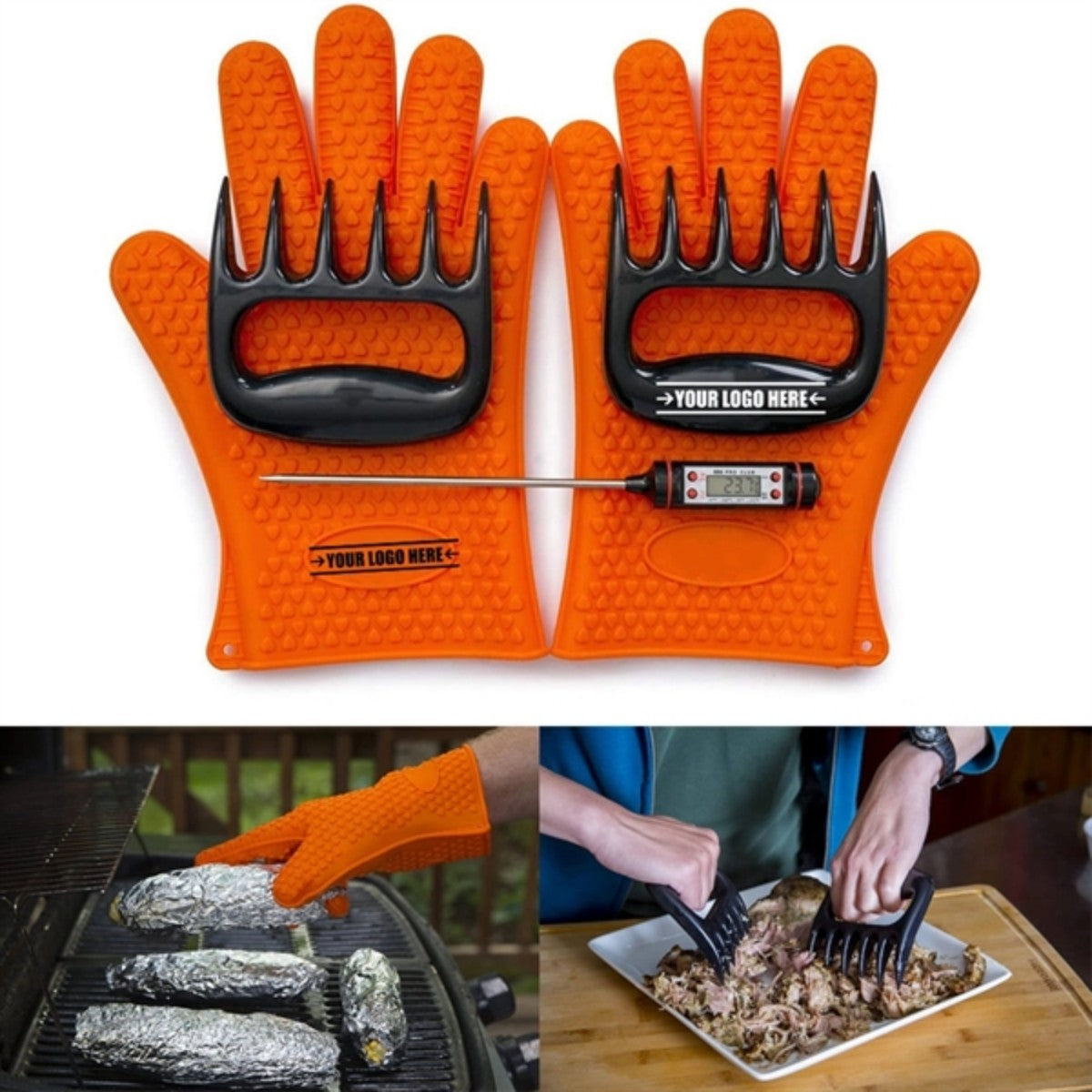 HUPSTL942 Silicone Gloves Meat Claws Digital Thermometer Bbq Set