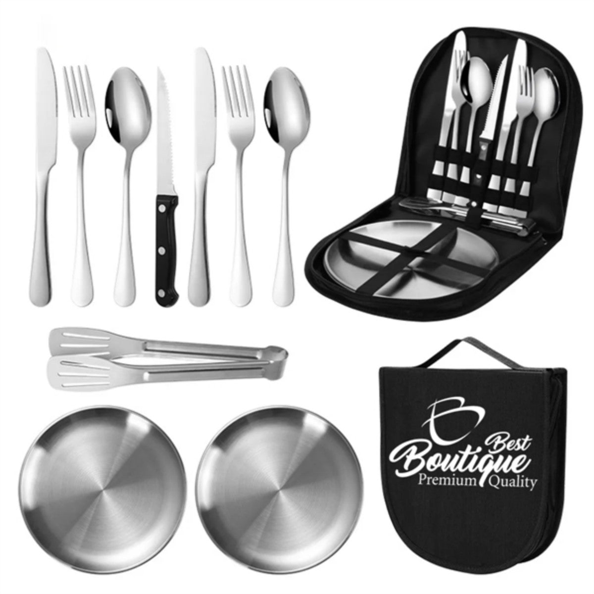 HUPSTL948 Custom Portable Stainless Steel Picnic Camping Utensil Set