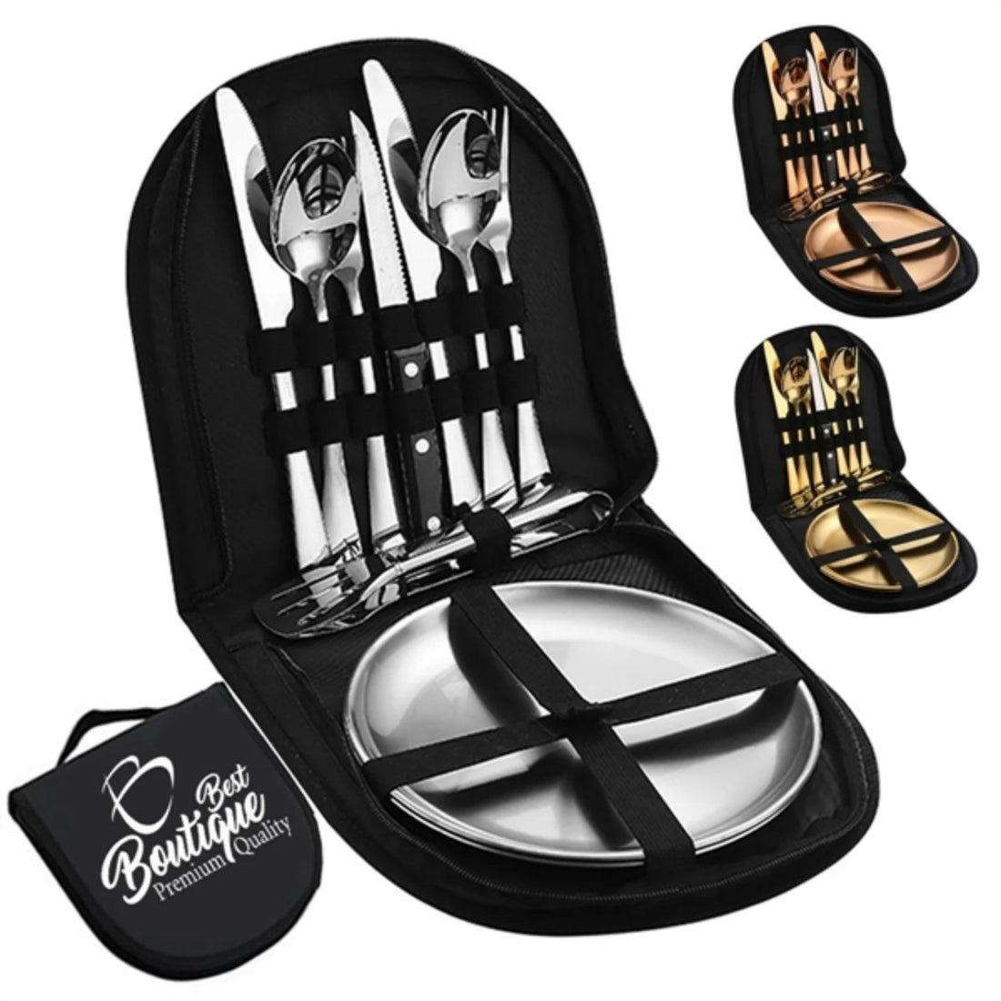 Custom Portable Stainless Steel Picnic Camping Utensil Set - blue