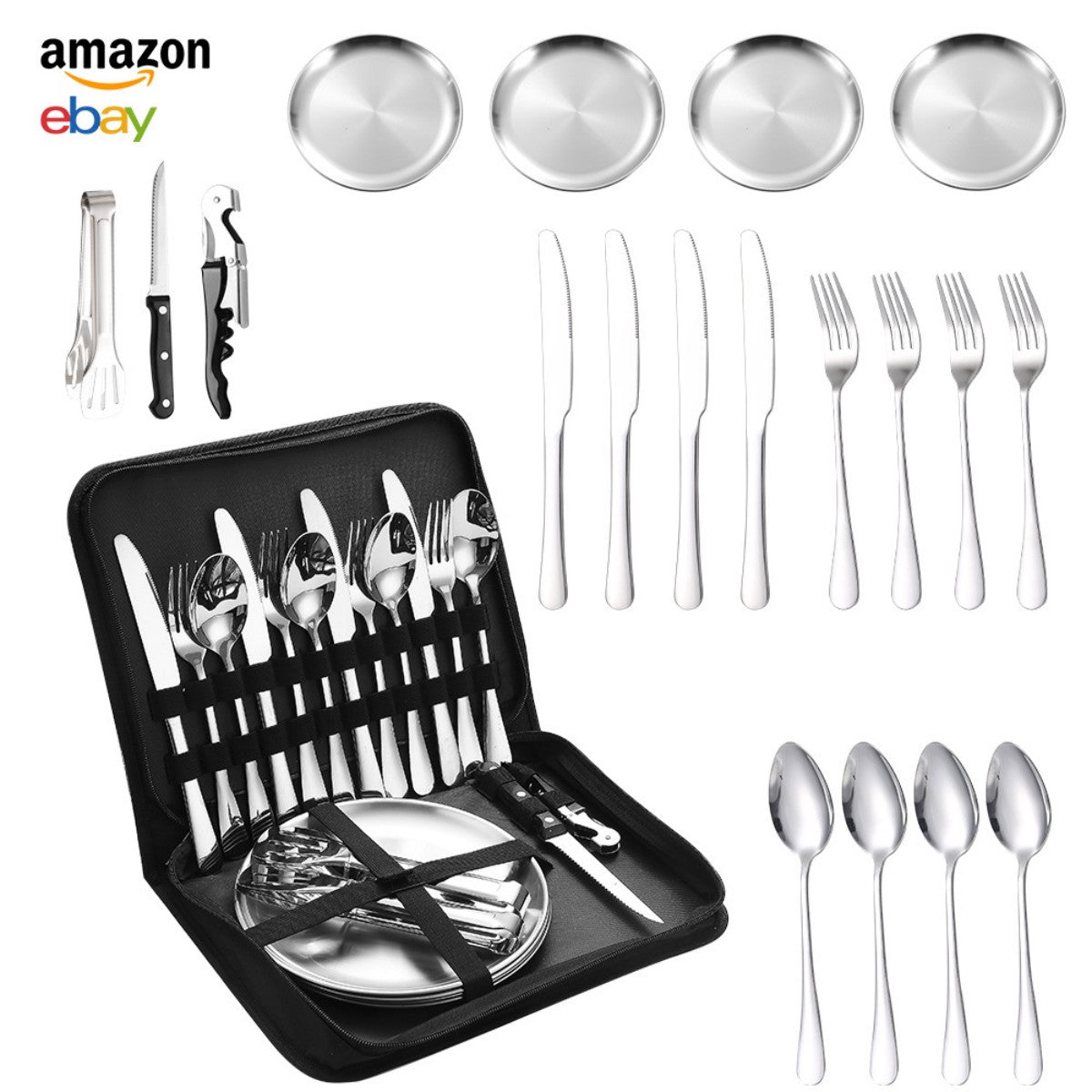HUPSTL948 Custom Portable Stainless Steel Picnic Camping Utensil Set