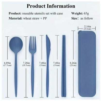 HUPSTL951 Utensils Set of 4 Wheat Straw Portable Cutlery Knife Forks