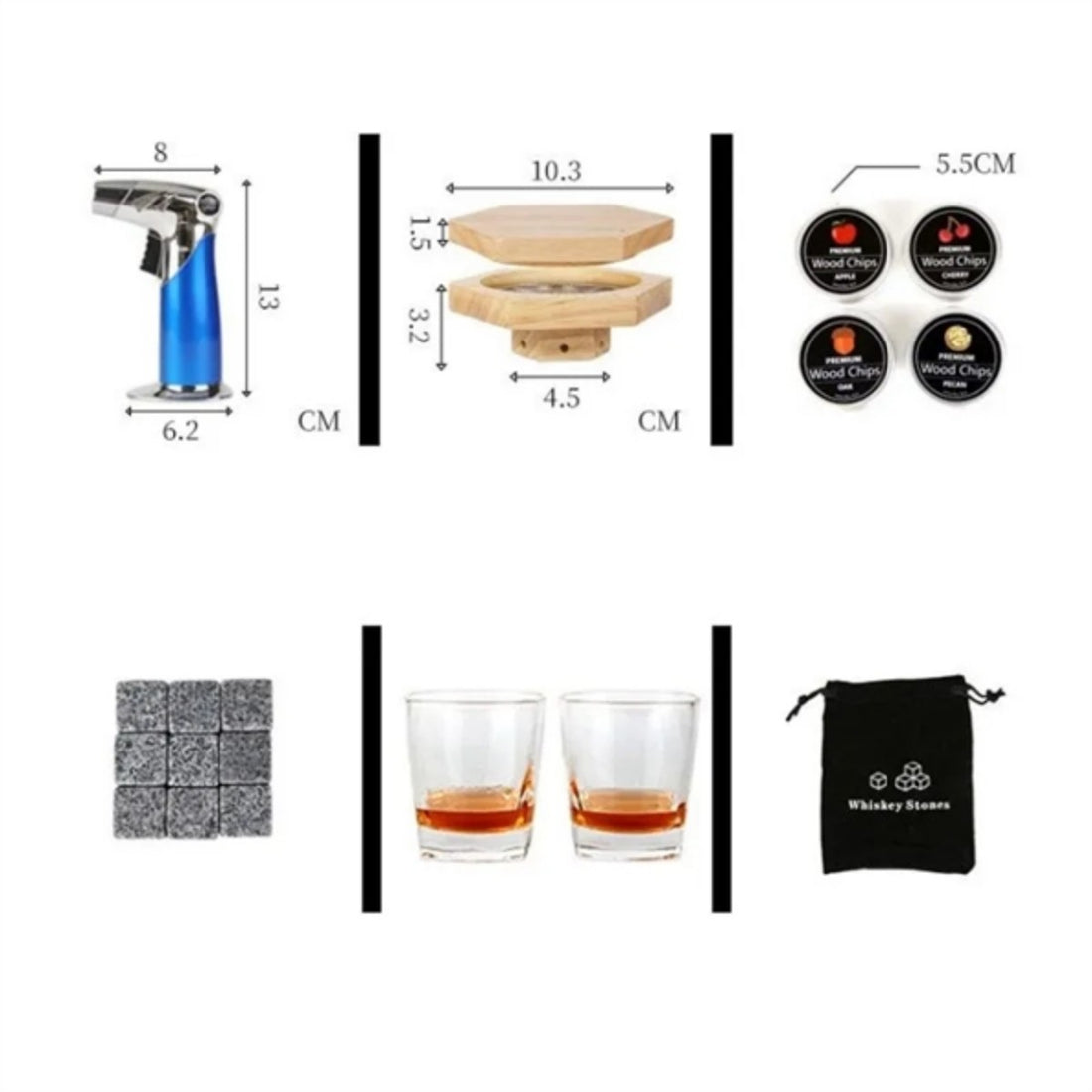 HUPSTL961 Cocktail Smoker Set with Whisky Glasses Ice Stones