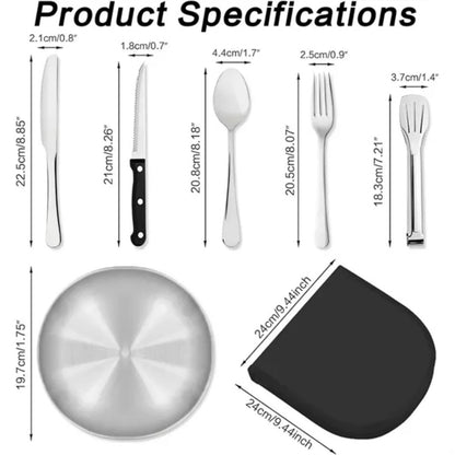 HUPSTL964vPortable Camping Cutlery Set with Stainless Steel Utensils