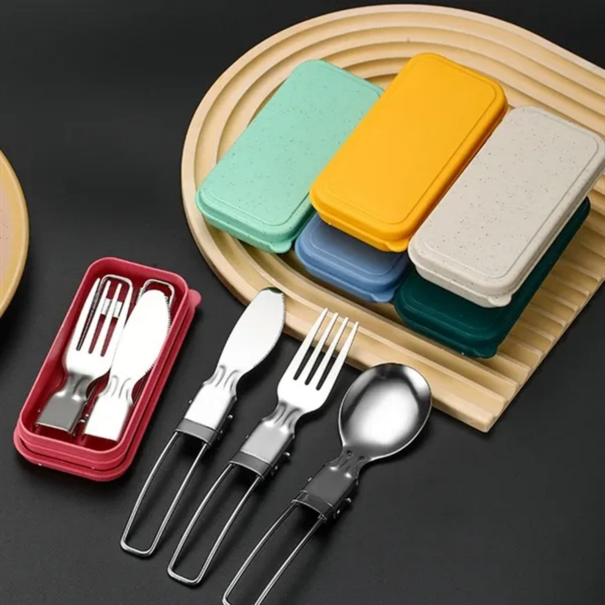 HUPSTL965 Stainless Steel Folding Travel Cutlery Utensils Set