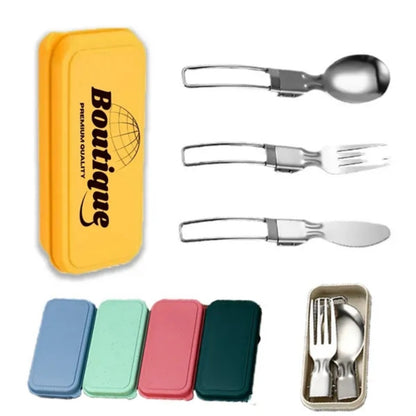 HUPSTL965 Stainless Steel Folding Travel Cutlery Utensils Set