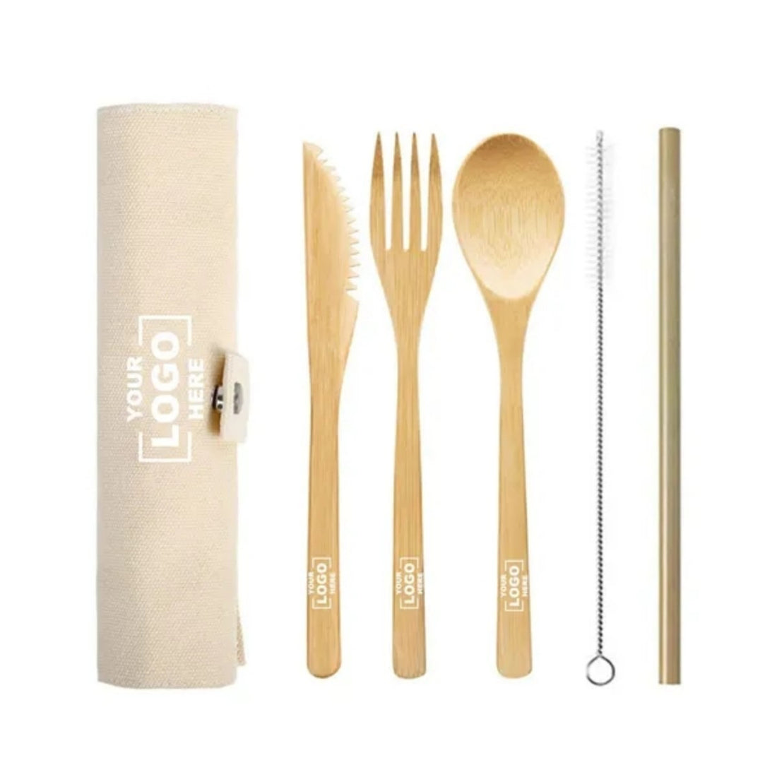 HUPSTL968 Bamboo Cutlery Set With Travel Pouch-5 Pieces