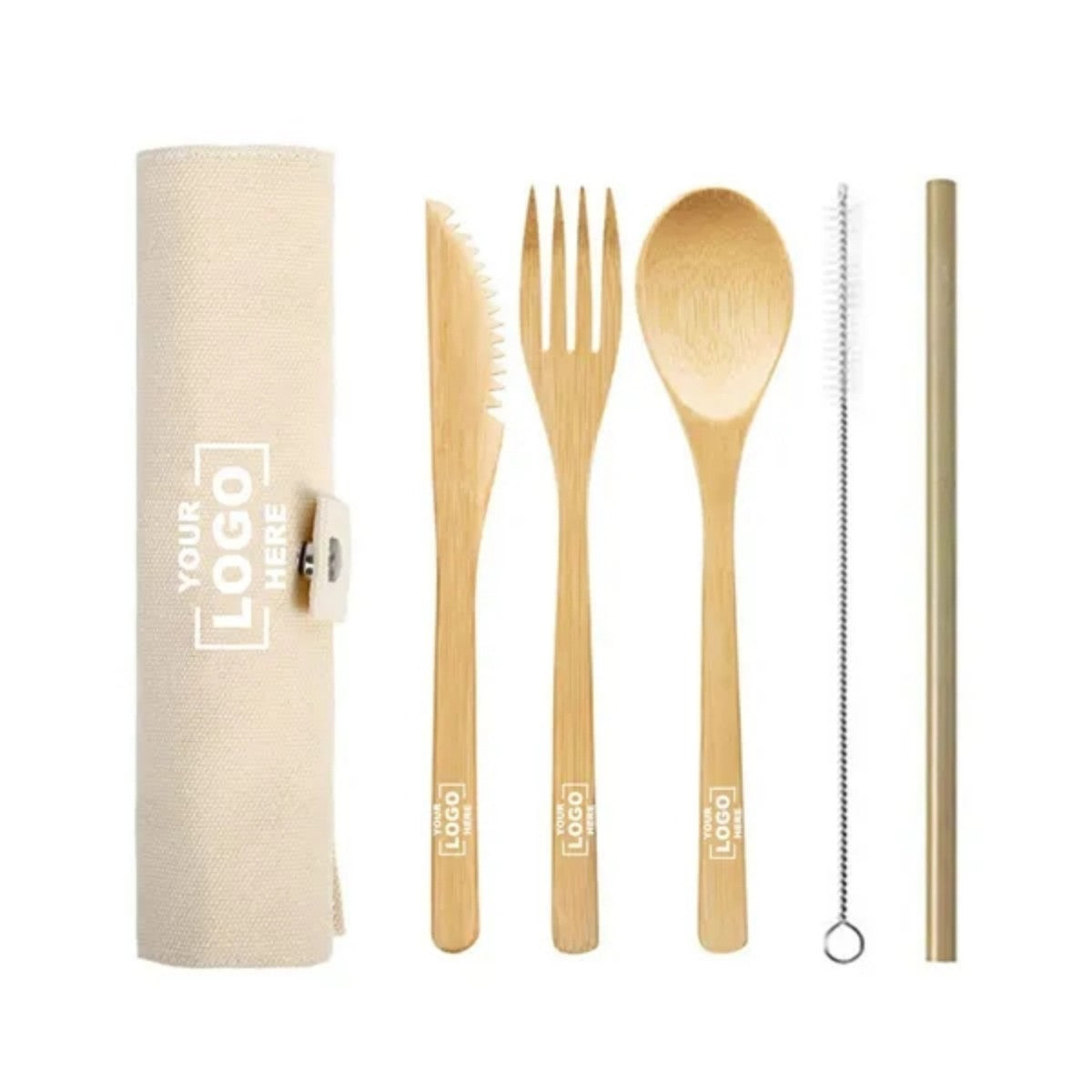 HUPSTL968 Bamboo Cutlery Set With Travel Pouch-5 Pieces
