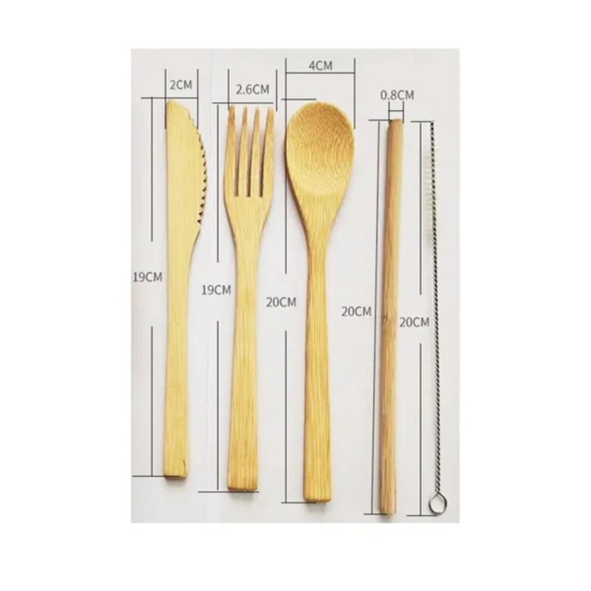 HUPSTL968 Bamboo Cutlery Set With Travel Pouch-5 Pieces