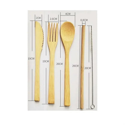 HUPSTL968 Bamboo Cutlery Set With Travel Pouch-5 Pieces