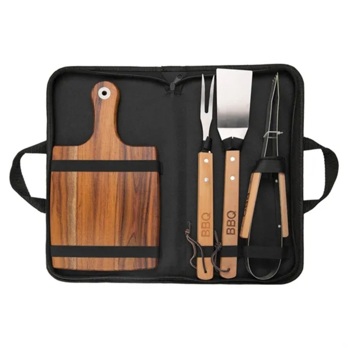 HUPSTL969 Wooden BBQ Tool Set with Chopping Board