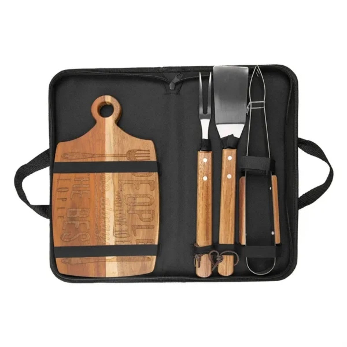 HUPSTL969 Wooden BBQ Tool Set with Chopping Board